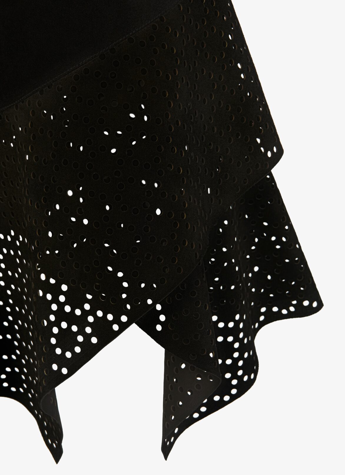Asymmetrical openwork suede calfskin skirt ALAÏA BLACK ASYMMETRICAL OPENWORK SUEDE CALFSKIN SKIRT